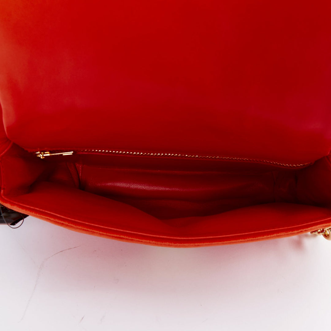 LOEWE Mini Goya Puffer coral red orange velvet gold chain puffer cushion bag