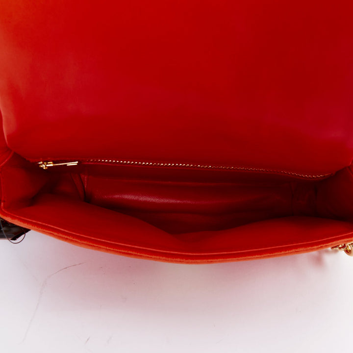 LOEWE Mini Goya Puffer coral red orange velvet gold chain puffer cushion bag