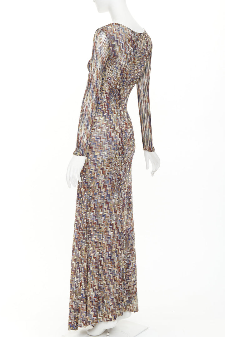 MISSONI multicolor lurex metallic chevron zigzag knit scoop maxi dress IT42 M