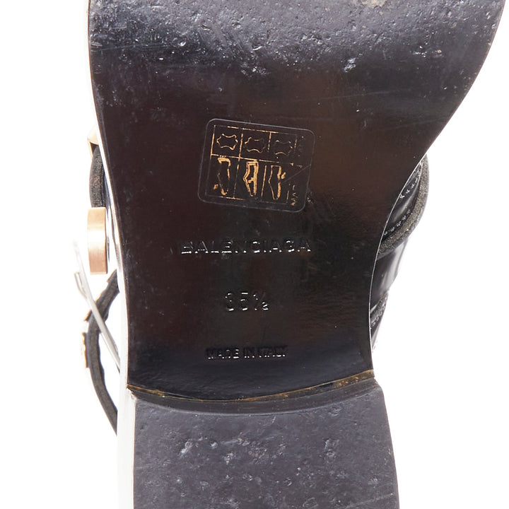 BALENCIAGA Ceinture black mixed metal hardware black cut out moto boots EU35.5