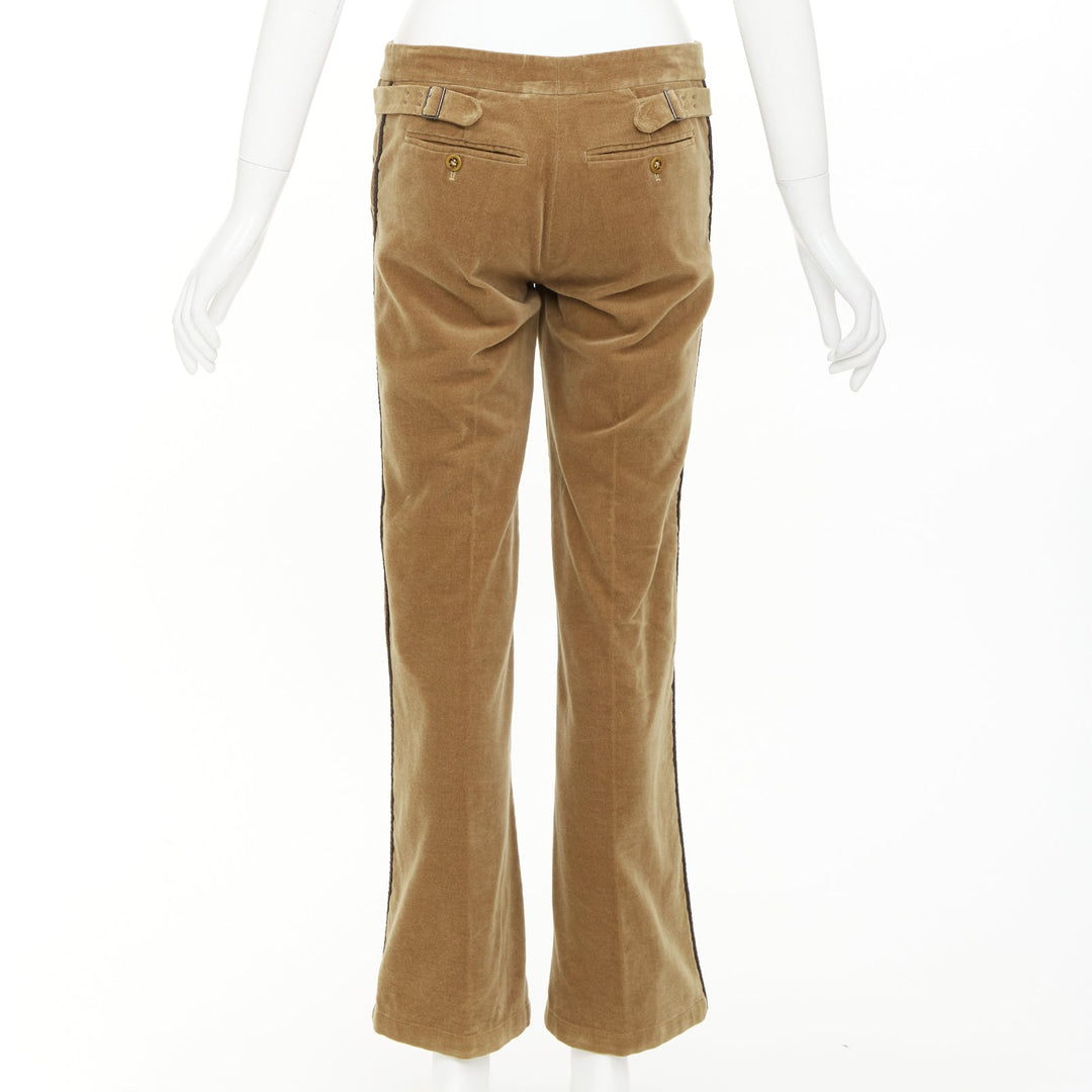 BOTTEGA VENETA tan brown velvet piped side tab pants IT38 XS