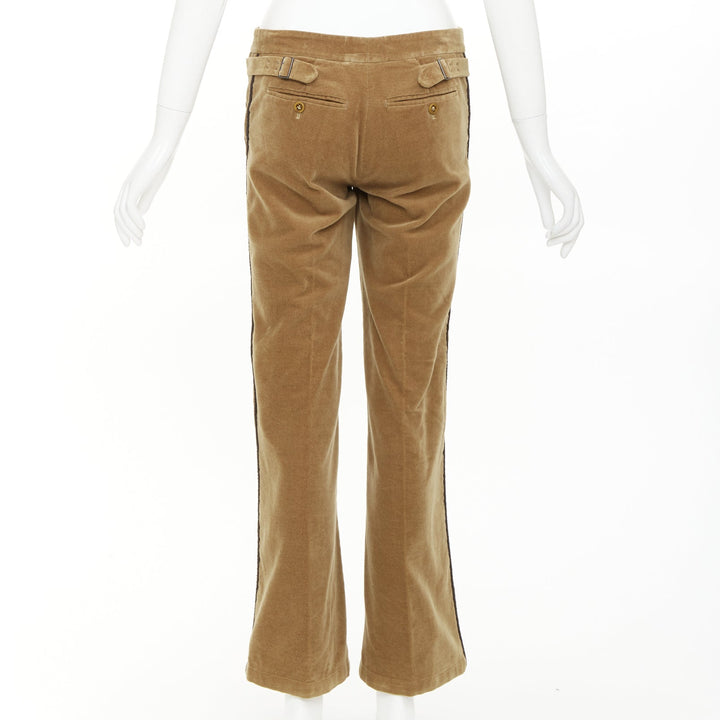 BOTTEGA VENETA tan brown velvet piped side tab pants IT38 XS