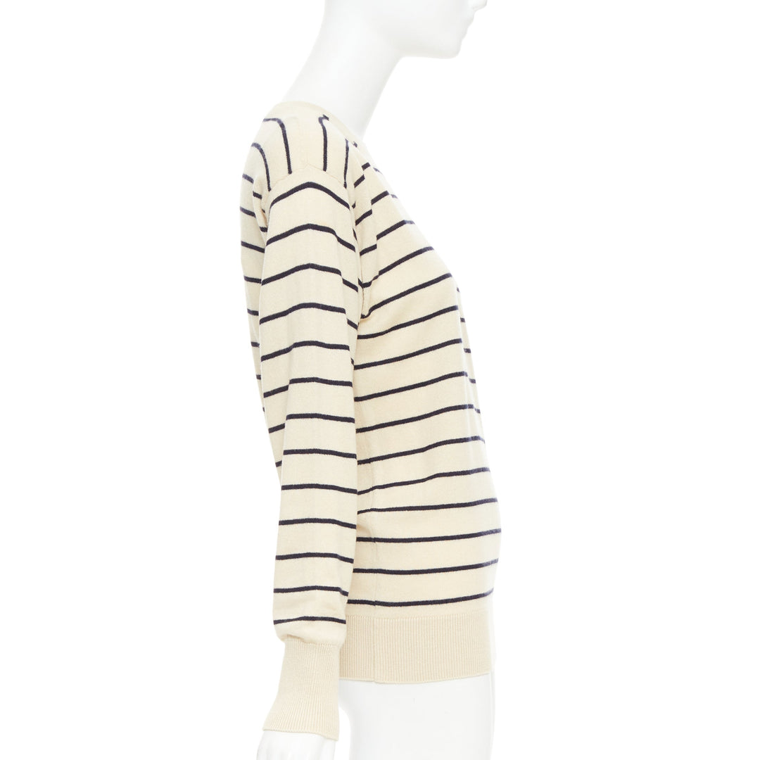 MONCLER Girocollo Tricot cream black wool cotton cashmere striped sweater XXS