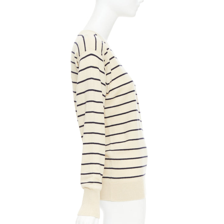 MONCLER Girocollo Tricot cream black wool cotton cashmere striped sweater XXS