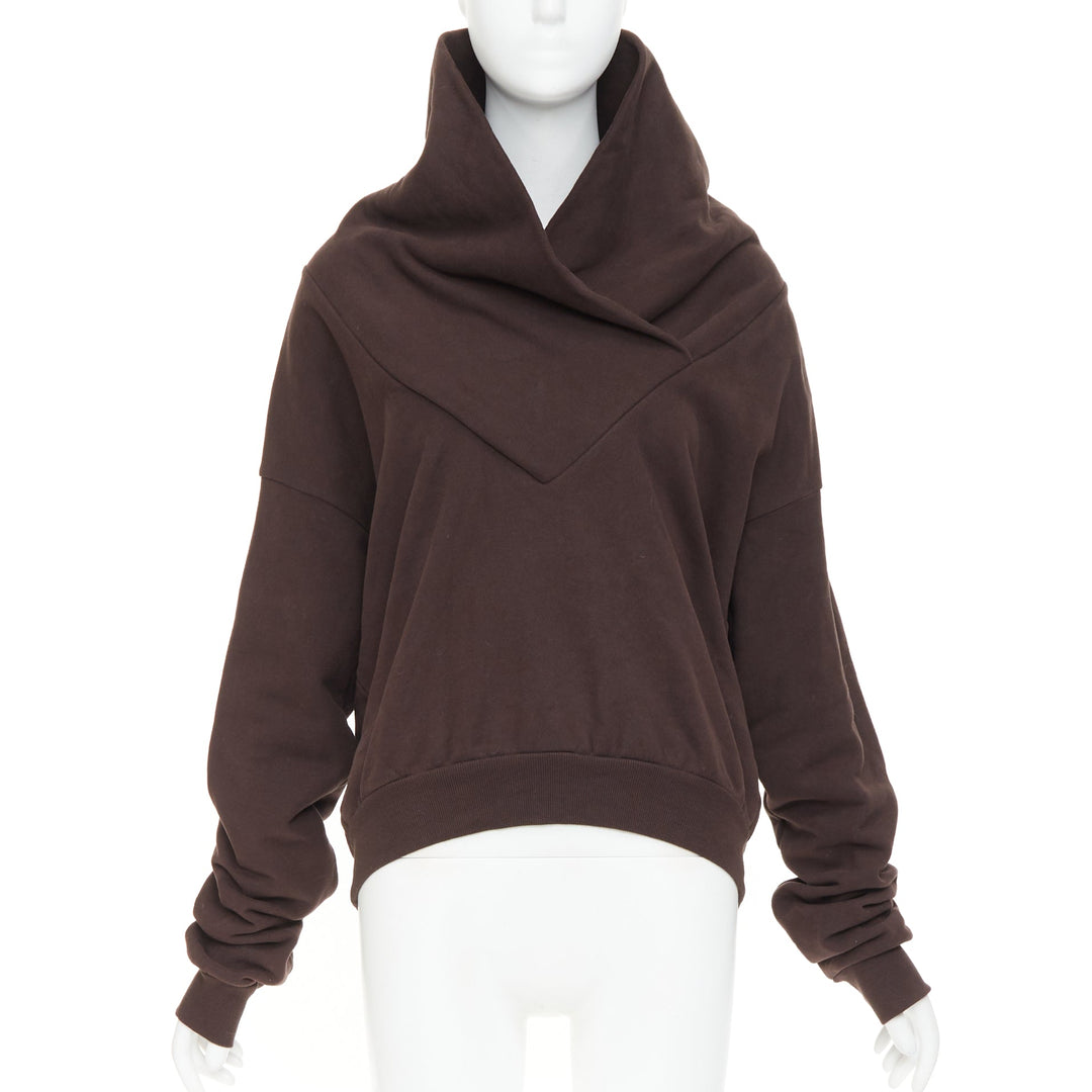 SAINT LAURENT 2023 brown cotton fleece overlapping cowl neck pullover L