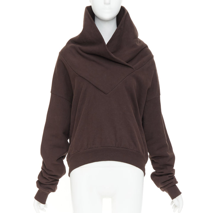 SAINT LAURENT 2023 brown cotton fleece overlapping cowl neck pullover L