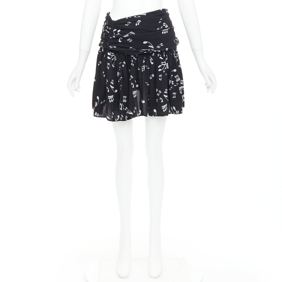 MIU MIU 2013 black white viscose blend musical notes ruched mini skirt IT36 XXS