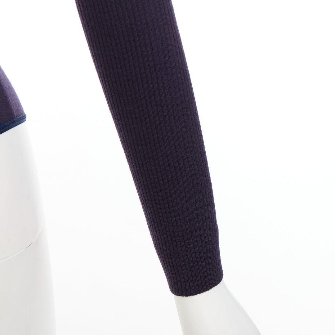 ALAIA navy virgin wool blend v-neck bodysuit sweater leotard top FR36 S