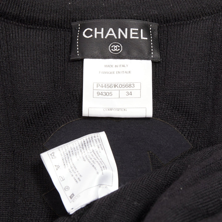CHANEL 100% wool black metallic coated CC logo tubular pad biker jacket FR34 XS