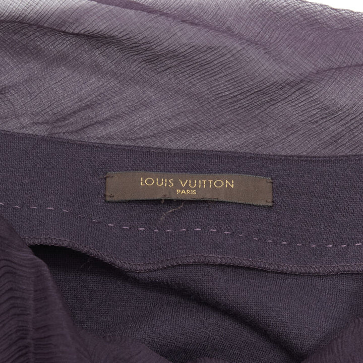 LOUIS VUITTON purple cotton silk trim gold LV cube charm bow boxy pullover top S
