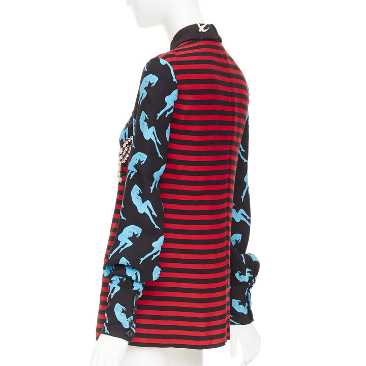 MIU MIU 2016 Runway print chandelier crystal embellished blouse top IT36 XXS
