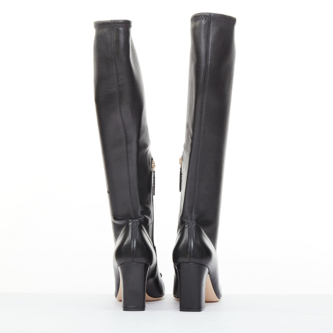 GUCCI Brixton black nappa stretch leather gold horsebit knee high boots EU38.5