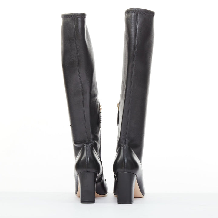 GUCCI Brixton black nappa stretch leather gold horsebit knee high boots EU38.5