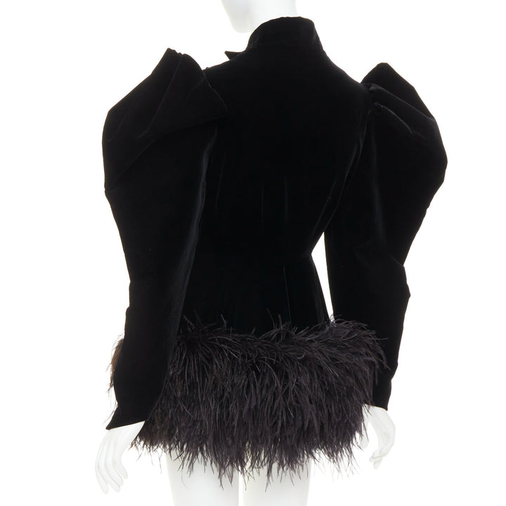 ALEXANDRE VAUTHIER COUTURE SS2022 Runway black velvet feather puff coat dress