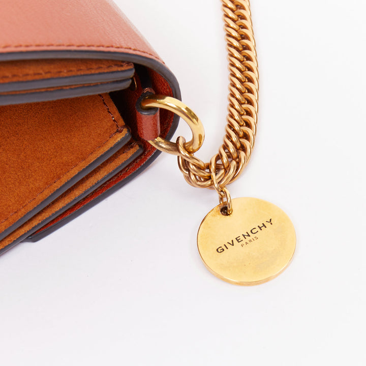 GIVENCHY GV3 Small tan brown leather suede clasp structured crossbody bag