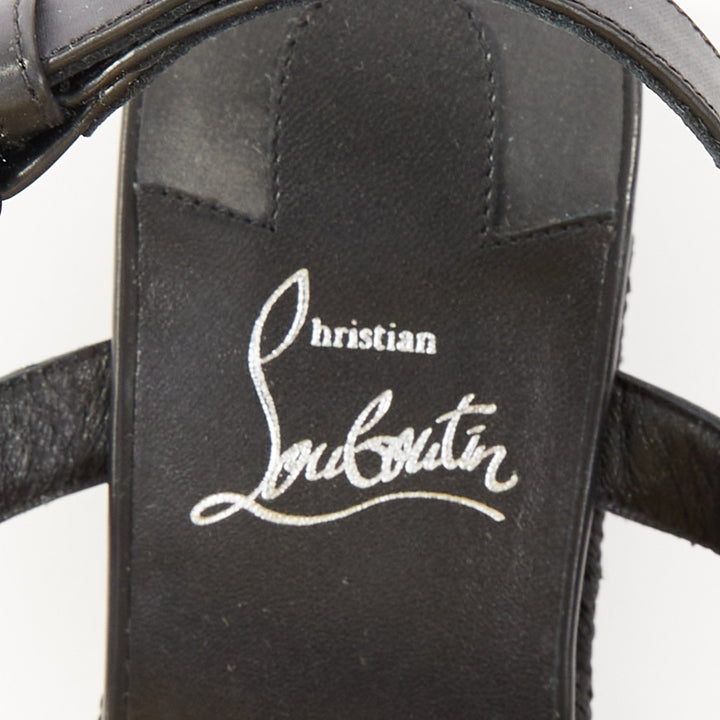 CHRISTIAN LOUBOUTIN Pyraclou 60 black leather spikes platform wedges EU37
