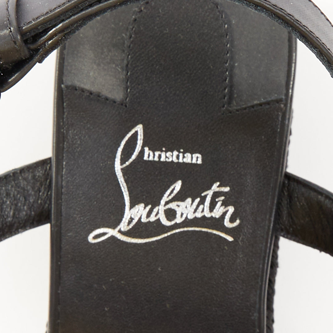 CHRISTIAN LOUBOUTIN Pyraclou 60 black leather spikes platform wedges EU38