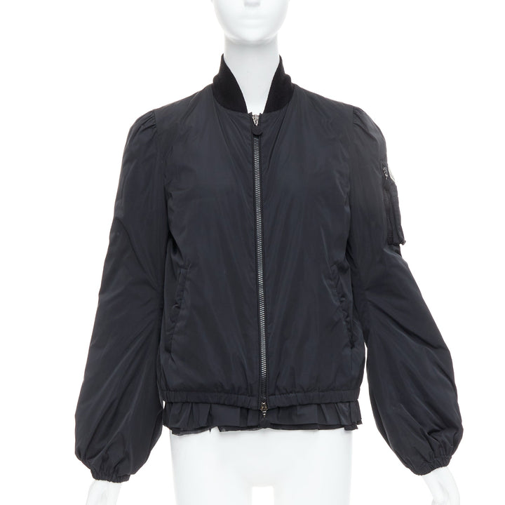 MONCLER G32-003 black logo puffer mesh trim nylon bomber Sz.2 M