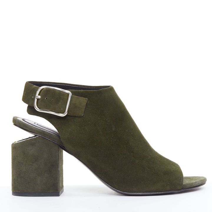 ALEXANDER WANG Nadia green suede silver cut out open toe heels EU39