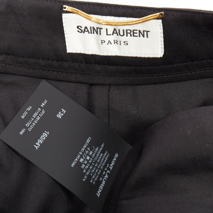 SAINT LAURENT 2019 black virgin wool cuffed high waisted shorts FR36 XS