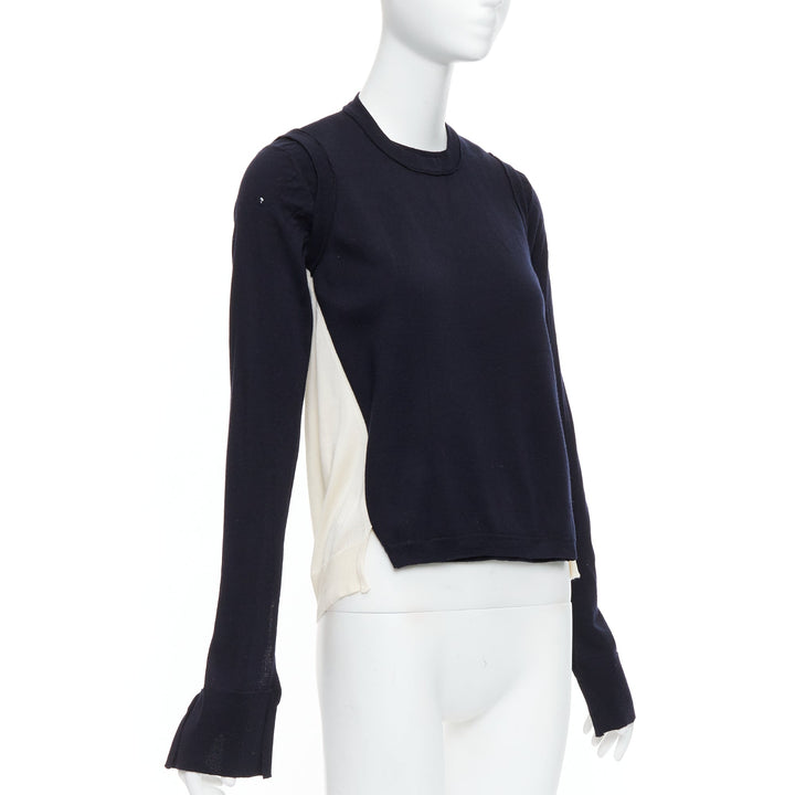 OLD CELINE Phoebe Philo black wool cream silk panelled button detail sweater XS