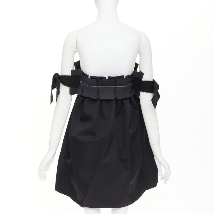 GIAMBATTISTA VALLI black wool strapless ruffled tie sleeve flared dress IT40 XS