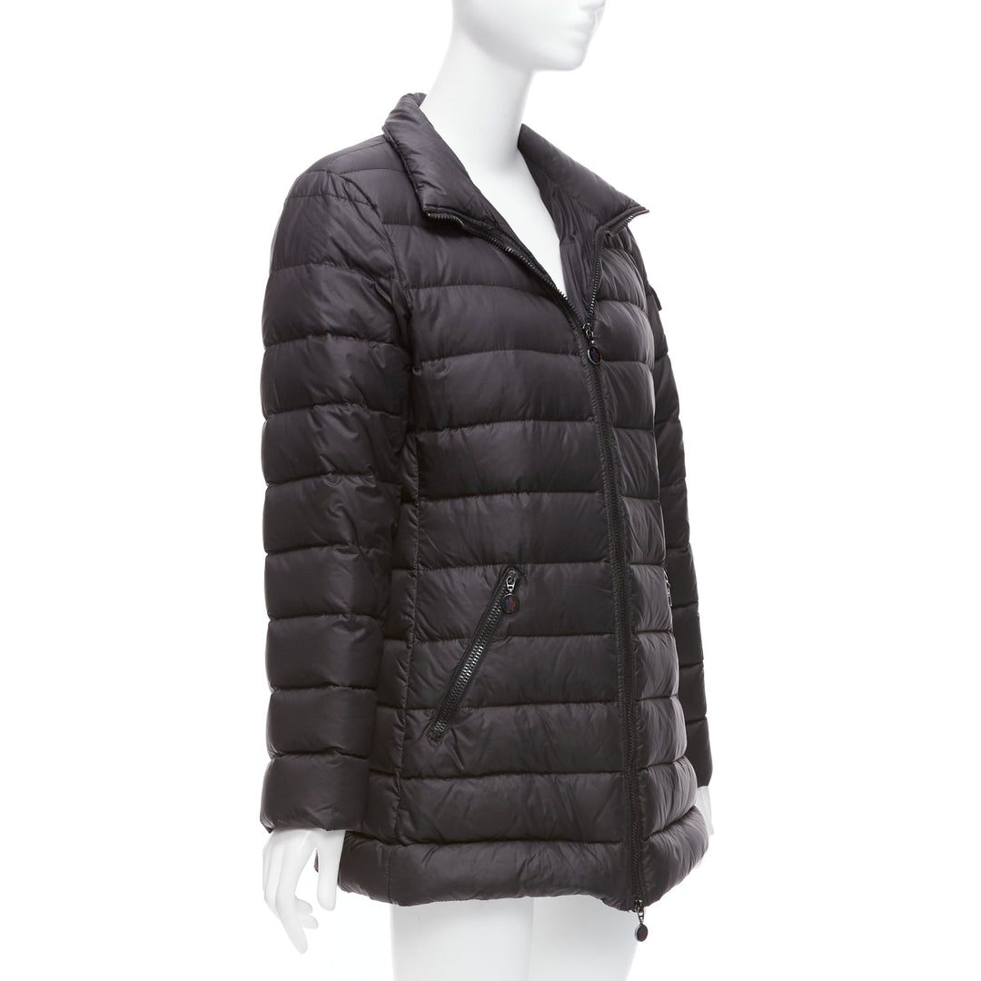 MONCLER Norme Afnor black quilted puffer zip front A line coat Sz3 L