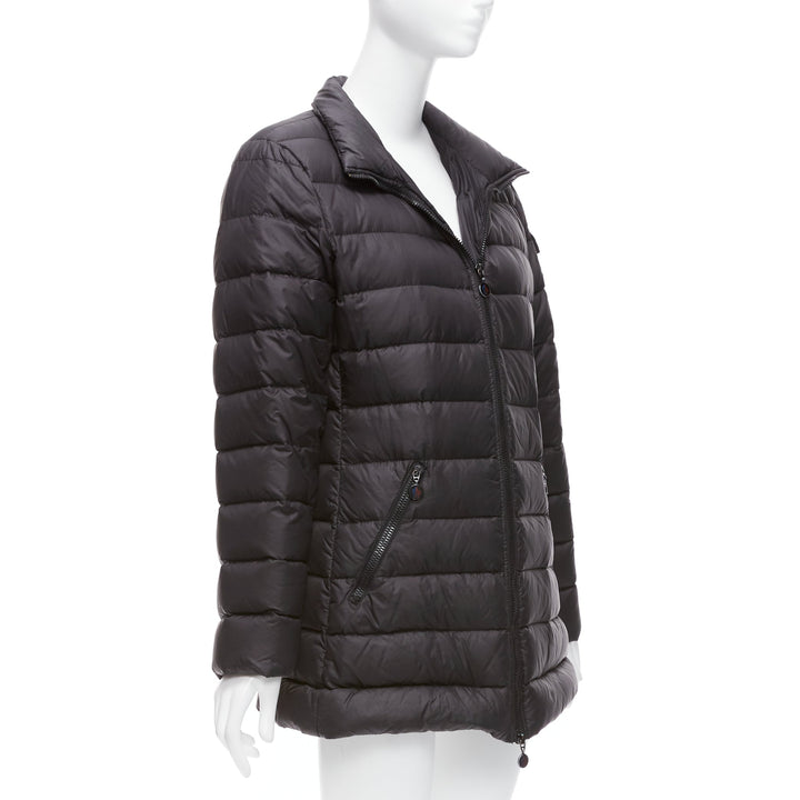 MONCLER Norme Afnor black quilted puffer zip front A line coat Sz3 L