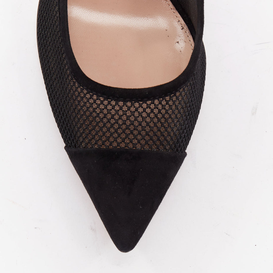 GIANVITO ROSS Follie Camoscio black fishnet suede toe cap pointy pumps EU37.5