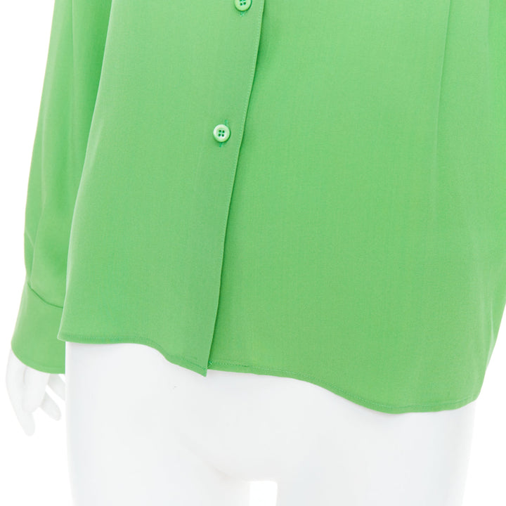 PRADA 2022 100% silk crepe de chine kelly green triangle logo shirt IT38