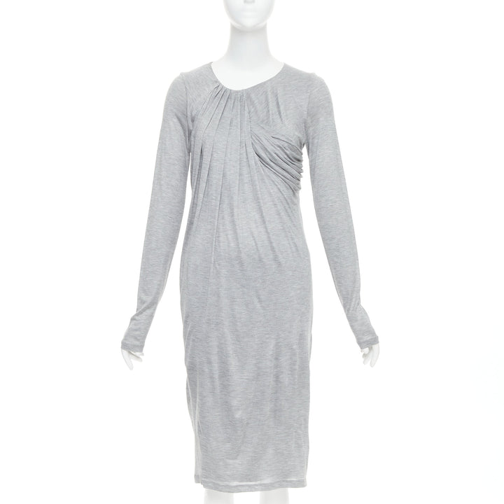 FENDI Vintage light grey draped jersey round neck midi dress IT40 S