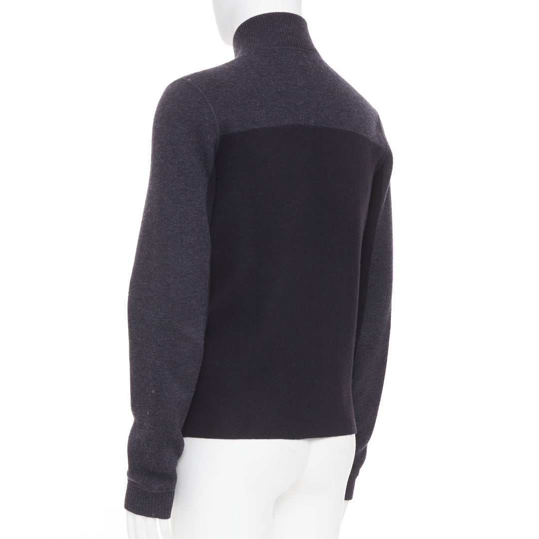 PRADA 2010 panel two tone stripe mock neck zip knit cardigan sweater jacket M