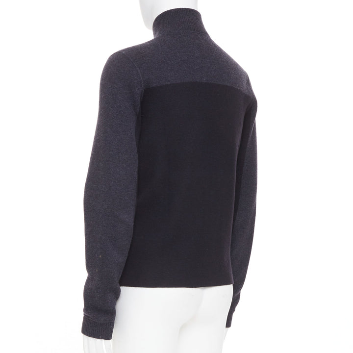PRADA 2010 panel two tone stripe mock neck zip knit cardigan sweater jacket M