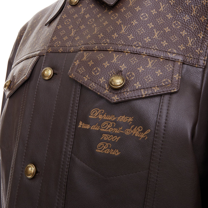 LOUIS VUITTON 2025 Runway Embellished Leather Trucker monogram jacket FR46 XS