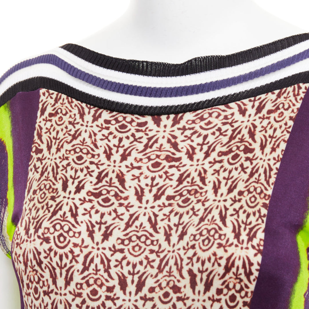 JEAN PAUL GAULTIER Soleil Vintage neon purple ethnic scarf print mini dress XS
