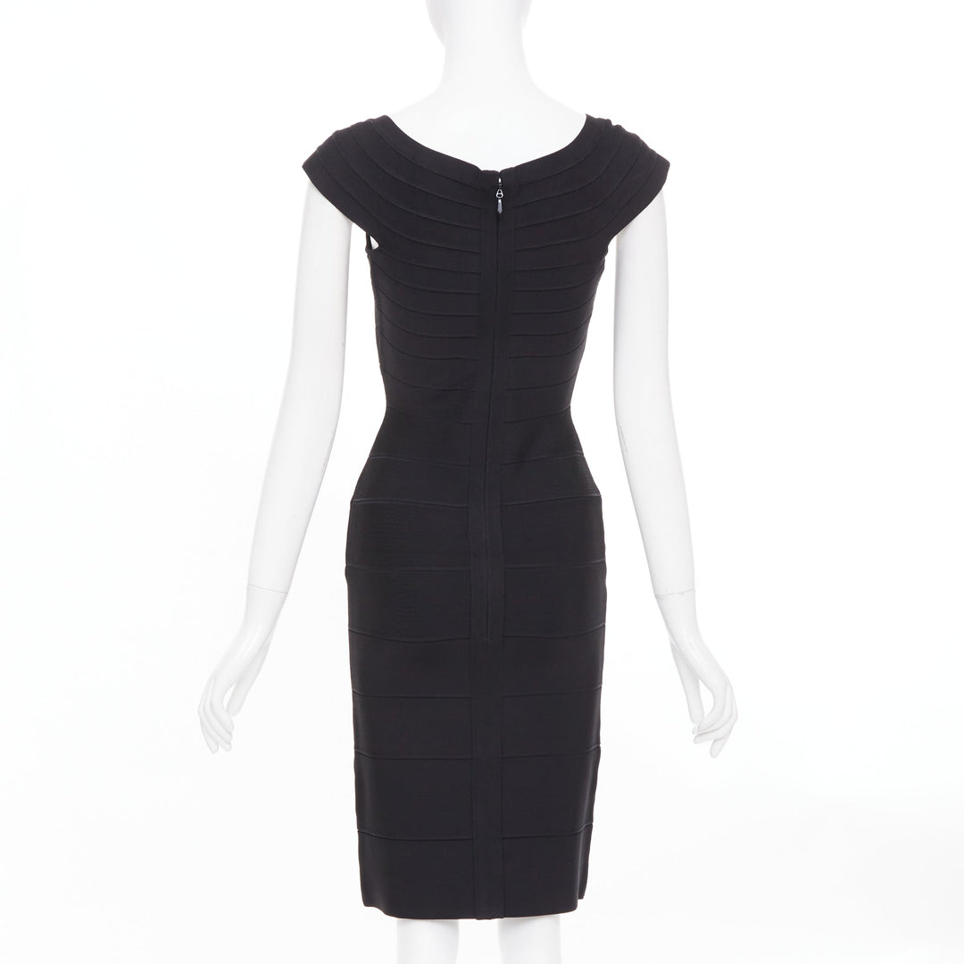 HERVE LEGER Kristen black bandage sculpted shoulder open side bodycon dress S