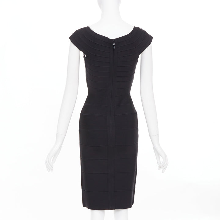 HERVE LEGER Kristen black bandage sculpted shoulder open side bodycon dress S