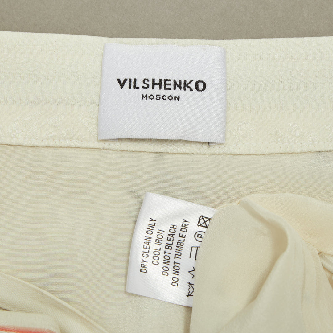 VILSHENKO 2019 white multi floral panel embroidery silk linen maxi dress UK8 S