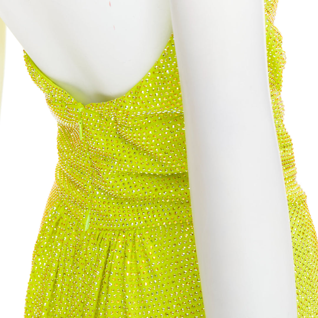 rare ALEXANDRE VAUTHIER COUTURE AW2023 strass crystal neon yellow cut out gown