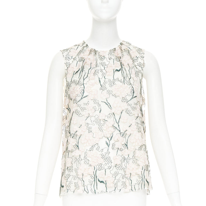 GIAMBATTISTA VALLI pink metallic green floral embroidered treillage top IT40 XS