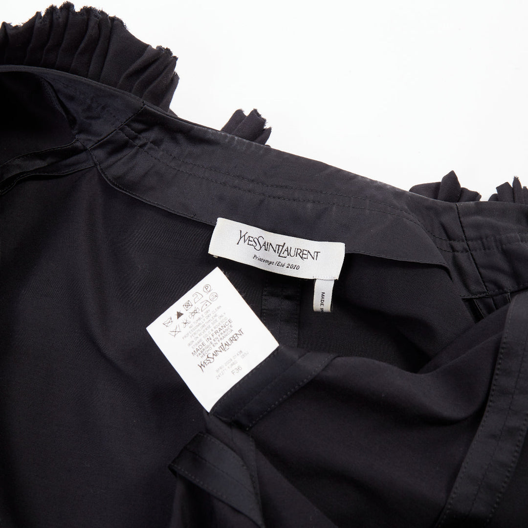 YVES SAINT LAURENT 2010 Runway black pleated ruffle floral collar vest FR36 S