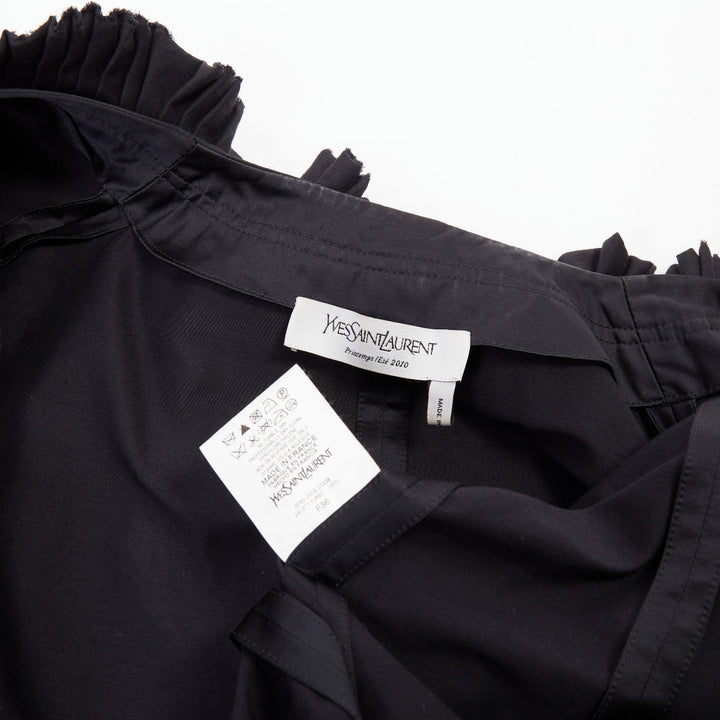 YVES SAINT LAURENT 2010 Runway black pleated ruffle floral collar vest FR36 S