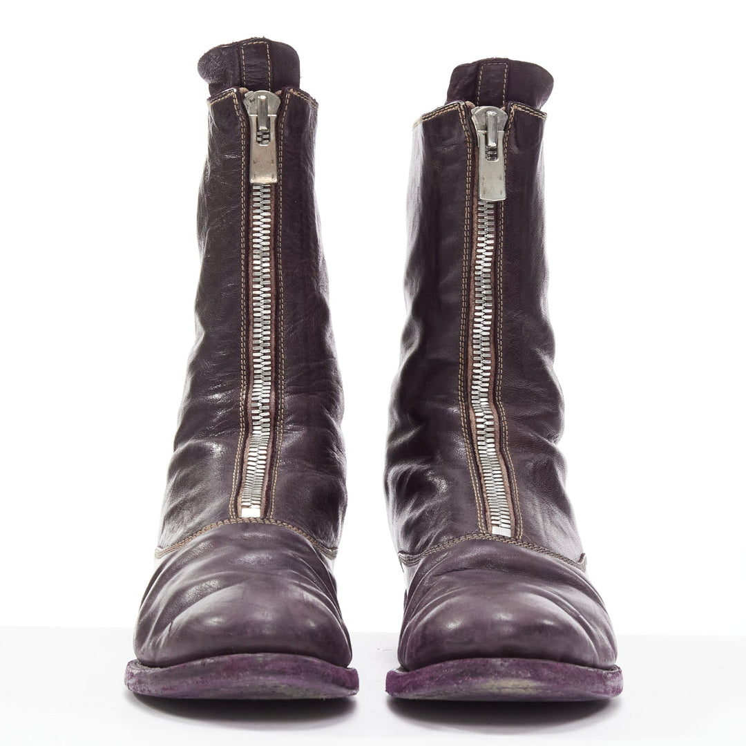 MARSELL dark purple tumbled leather silver front zip ankle boots EU37