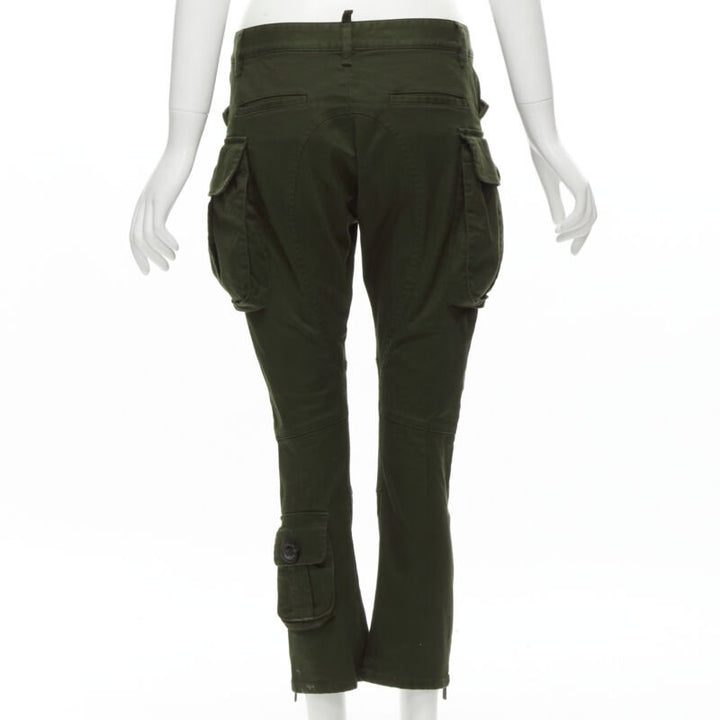 DSQUARED2 2021 dark green cotton low waisted large pockets cargo pants IT36 XXS