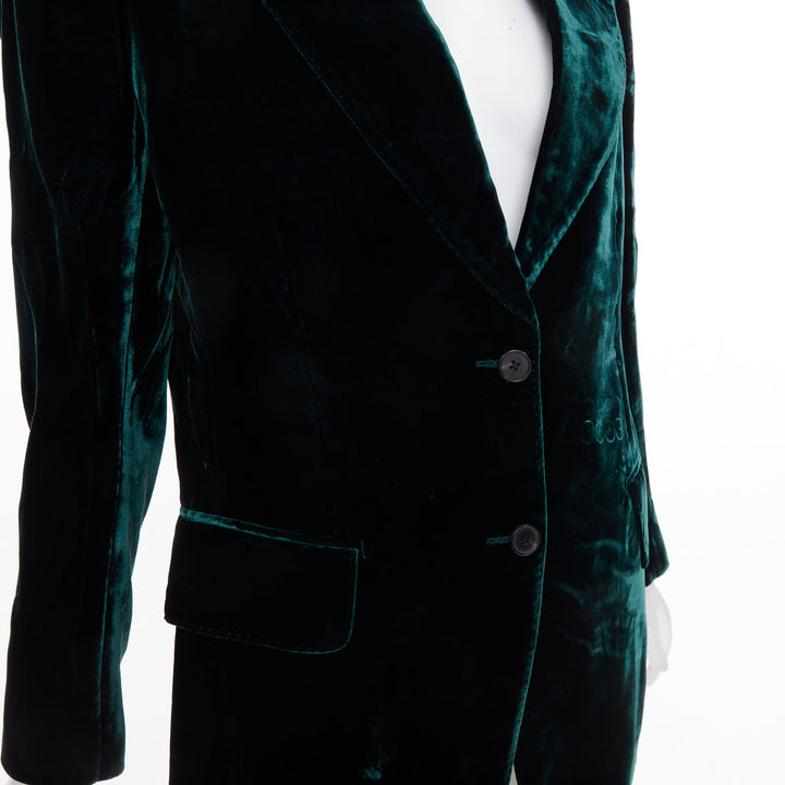 TOM FORD peak lapel 2 button textured emerald green velvet blazer jacket FR36 S