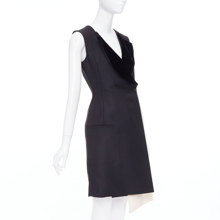 CHRISTIAN DIOR 2013 Raf Simons black white velvet lapels asymmetric dress FR36 S