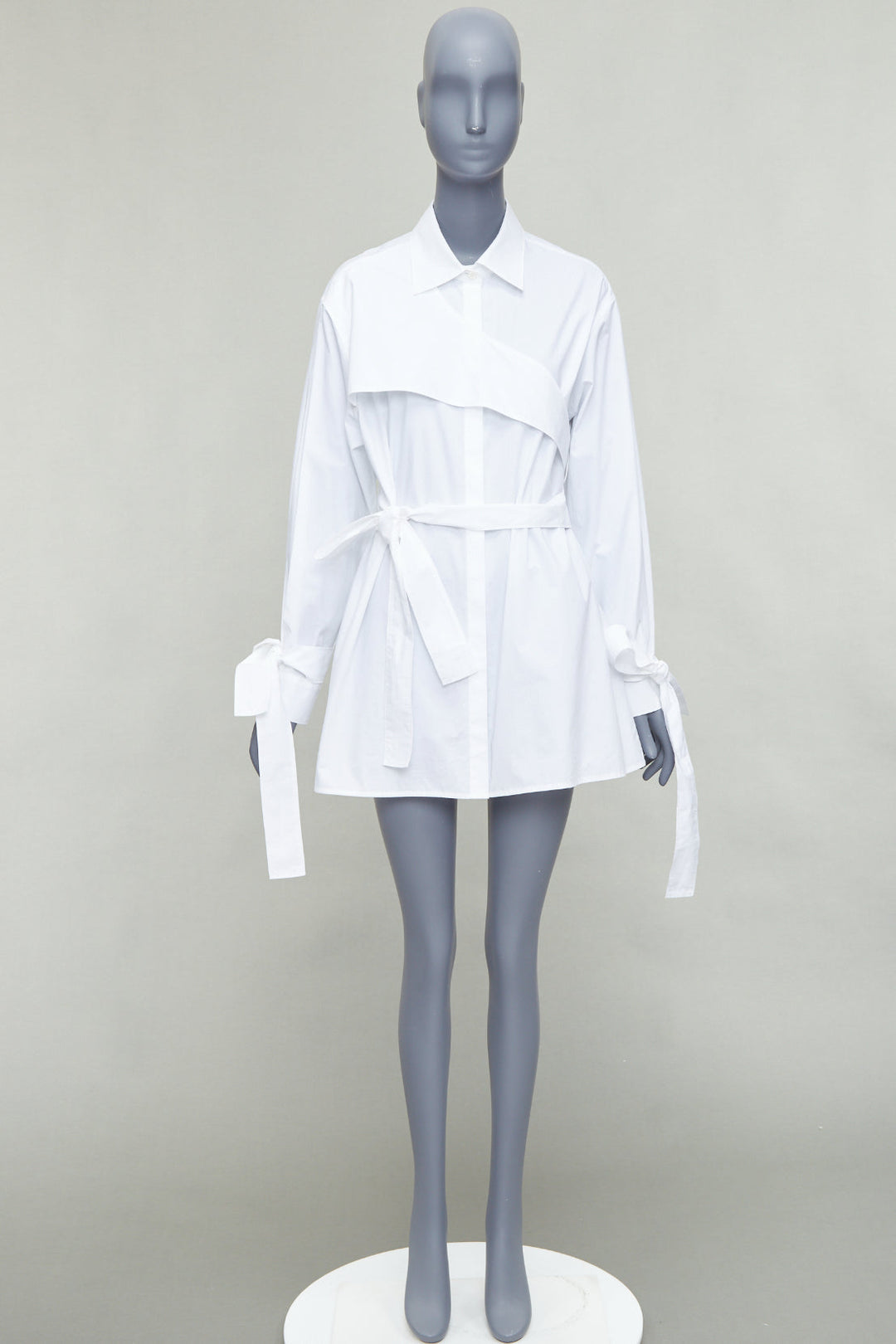 KIMHEKIM NG Belted white cotton asymmetric harness tie shirt FR36 S