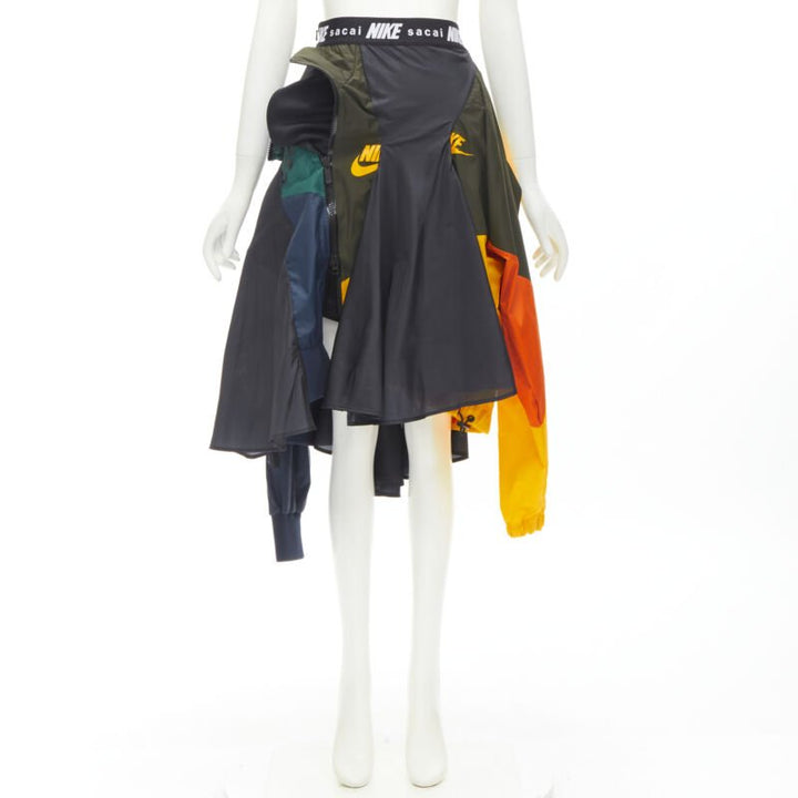SACAI NIKE deconstructed windbreaker patchwork draped skirt XXS