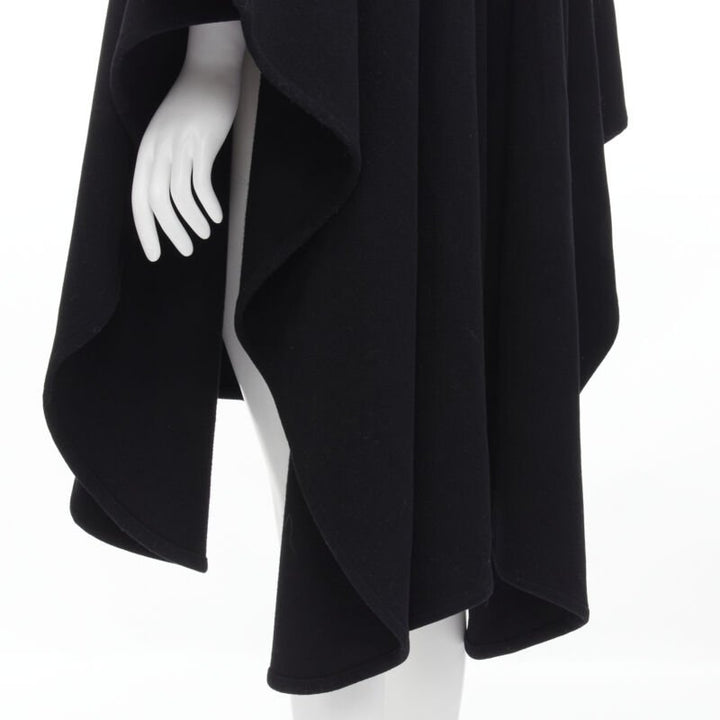 COMME DES GARCONS Vintage 1980s black wool wide ruffle collar circle poncho cape