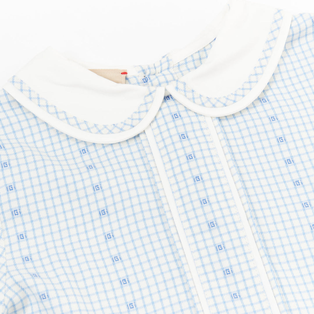 GUCCI KIDS Angela Lynne blue white cotton square G gingham peter pan dress 6Y